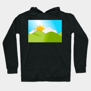 A background of Rolling green hills in Spring season with clouds and sun. Hoodie